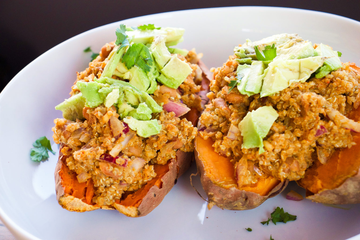 Vegan Mexican Inspired Stuffed Sweet Potatoes - The Balanced Blend