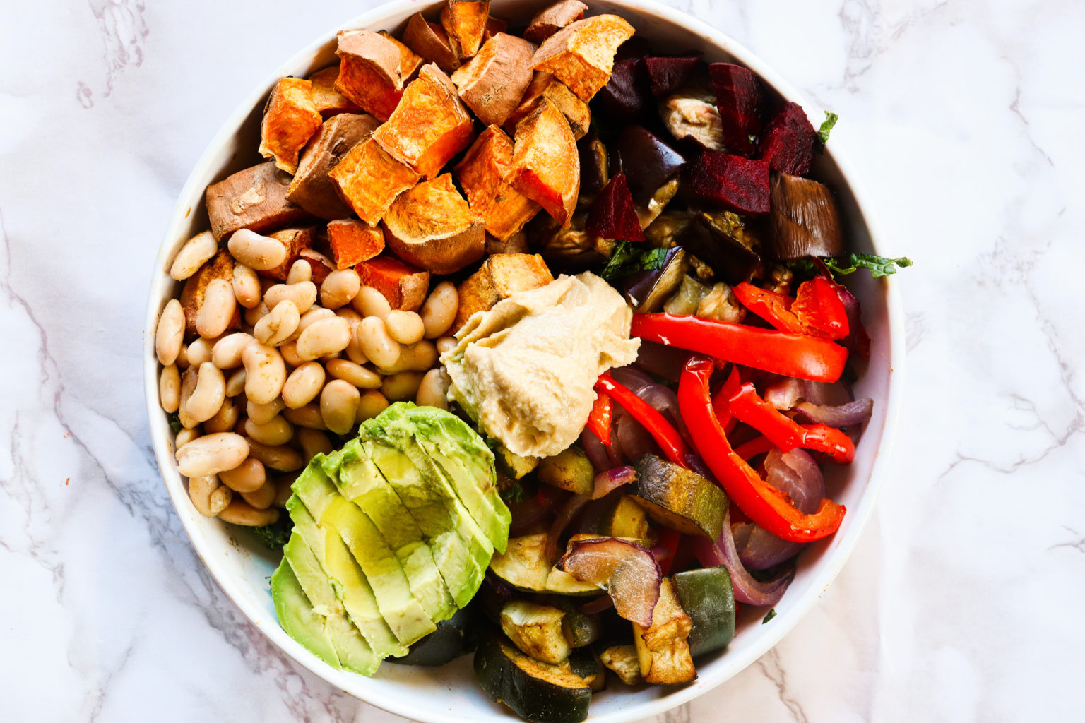 Roasted Veggie & Hummus Bowl - The Balanced Blend