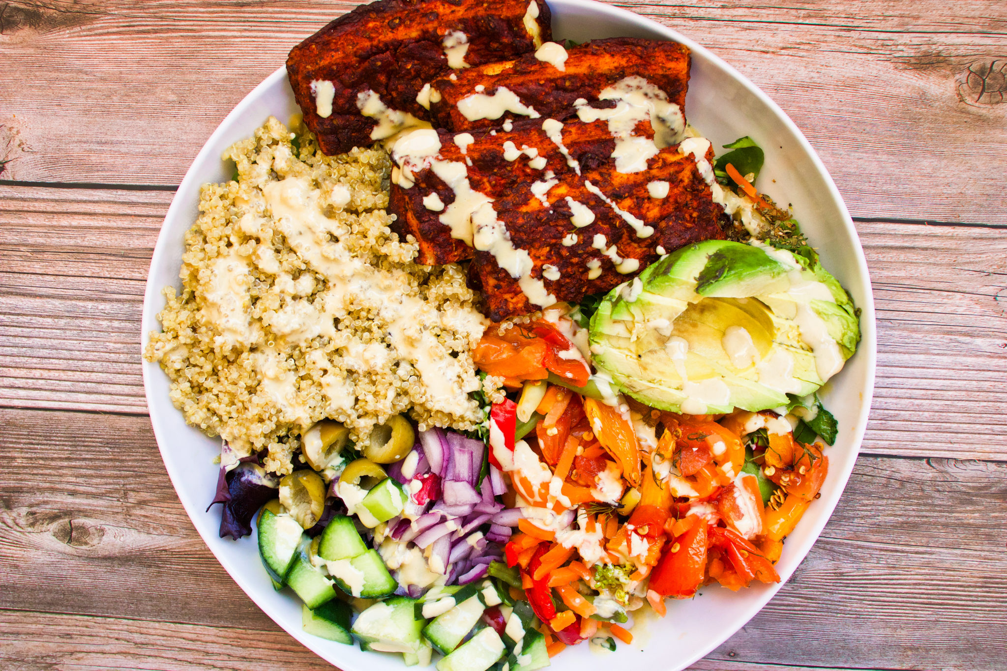 Spicy Red Pepper Lemon Garlic Tofu Salad - The Balanced Blend